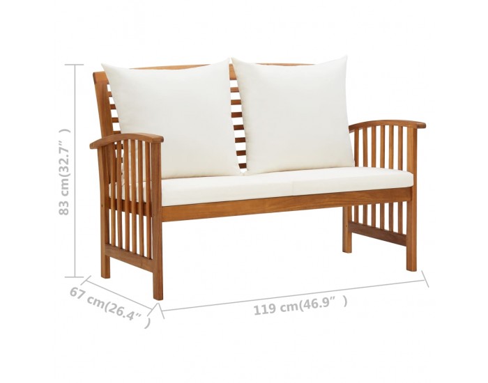 Sonata Градински комплект с възглавници, 3 части, акациево дърво масив