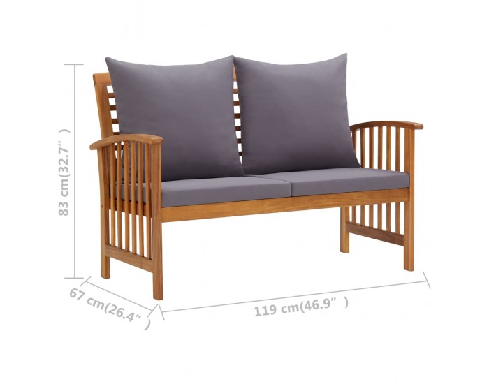 Sonata Градински комплект с възглавници, 3 части, акациево дърво масив