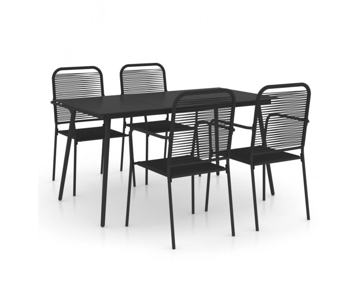 Sonata Градински трапезен комплект 5 части памучно въже стомана черен Sonata Градински трапезен комплект 5 части памучно въже стомана черен