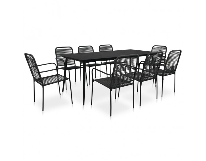 Sonata Градински трапезен комплект 9 части памучно въже стомана черен Sonata Градински трапезен комплект 9 части памучно въже стомана черен