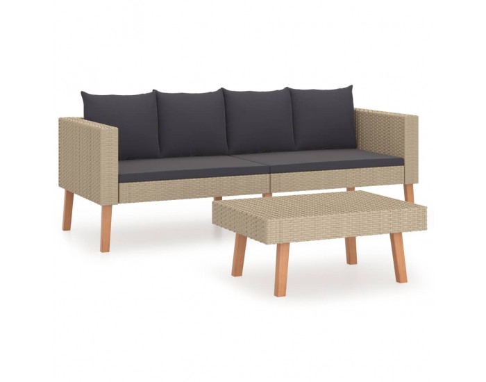 Sonata Градински лаундж комплект с възглавници 2 части бежов полиратан