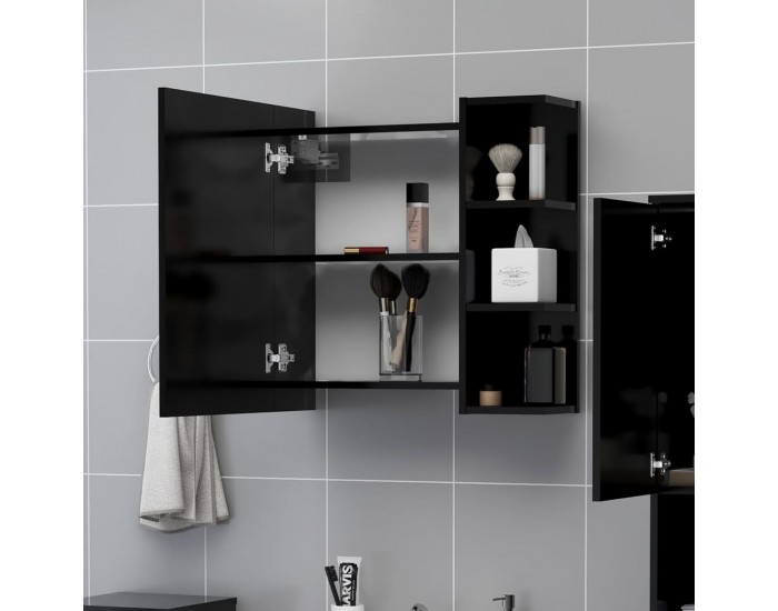 Sonata Шкаф за баня с огледало, черен, 62,5x20,5x64 см, ПДЧ