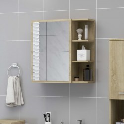 Sonata Шкаф за баня с огледало, дъб сонома, 62,5x20,5x64 см, ПДЧ - Шкафове за баня