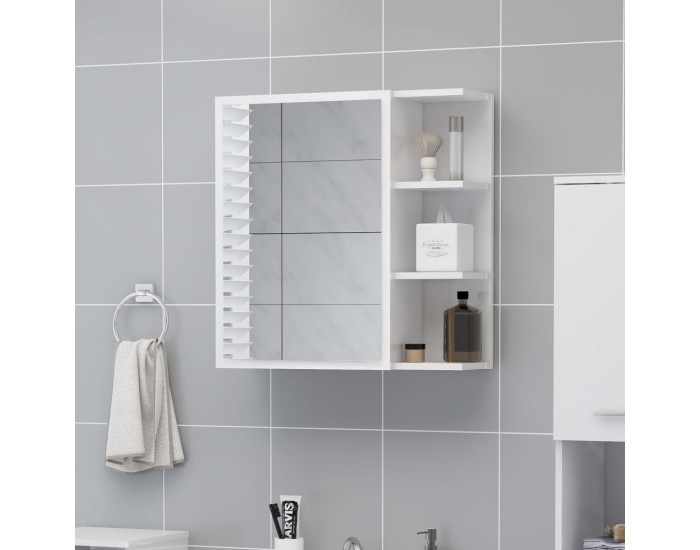 Sonata Шкаф за баня с огледало, бял гланц, 62,5x20,5x64 см, ПДЧ