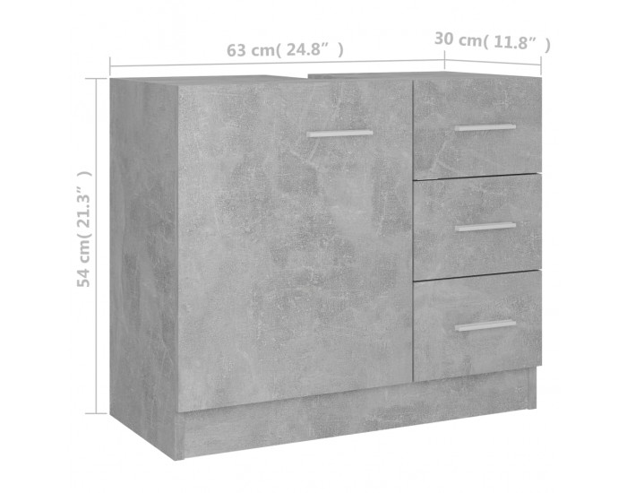 Sonata Долен шкаф за мивка, бетонно сив, 63x30x54 см, ПДЧ