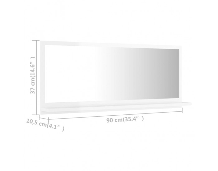 Sonata Огледало за баня, бял гланц, 90x10,5x37 см, ПДЧ