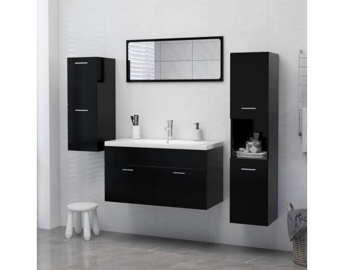 Sonata Шкаф за баня, черен, 30x30x130 см, ПДЧ