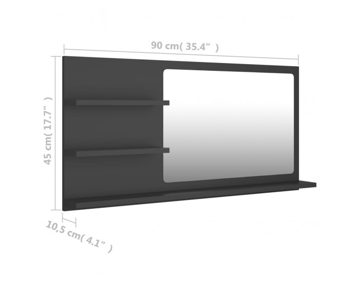 Sonata Огледало за баня, сиво, 90x10,5x45 см, ПДЧ