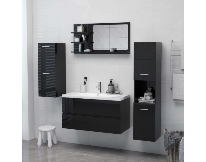 Sonata Огледало за баня, черен гланц, 90x10,5x45 см, ПДЧ