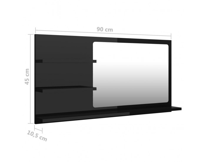 Sonata Огледало за баня, черен гланц, 90x10,5x45 см, ПДЧ