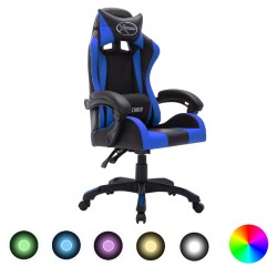 Sonata Геймърски стол RGB LED осветление синьо/черно изкуствена кожа - Столове
