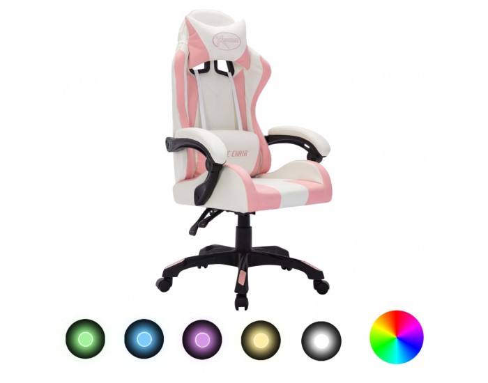 Sonata Геймърски стол RGB LED осветление розово/черно изкуствена кожа
