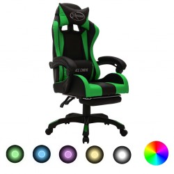 Sonata Геймърски стол RGB LED осветление зелено/черно изкуствена кожа - Столове