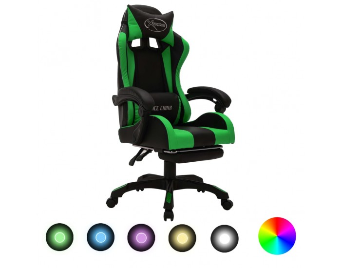 Sonata Геймърски стол RGB LED осветление зелено/черно изкуствена кожа