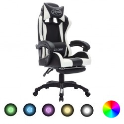 Sonata Геймърски стол RGB LED осветление бяло/черно изкуствена кожа - Столове