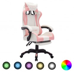 Sonata Геймърски стол RGB LED осветление розово/бяло изкуствена кожа - Специални столове