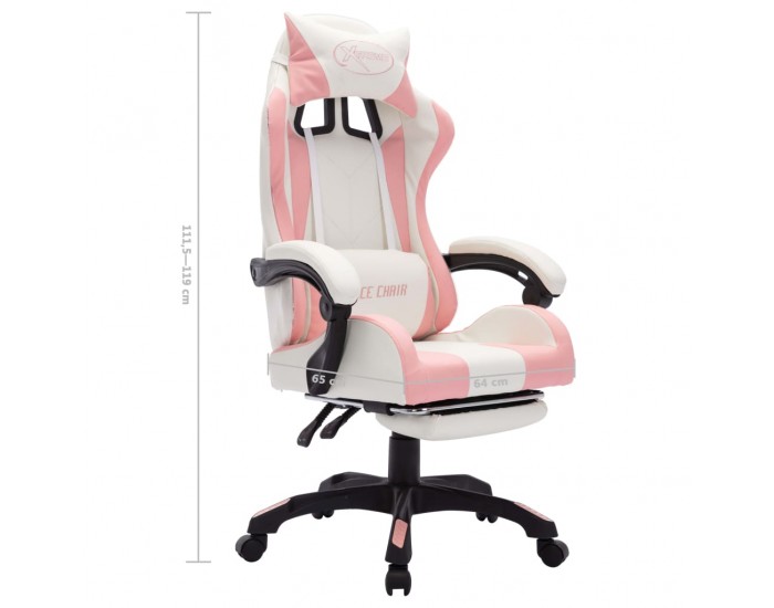 Sonata Геймърски стол RGB LED осветление розово/бяло изкуствена кожа