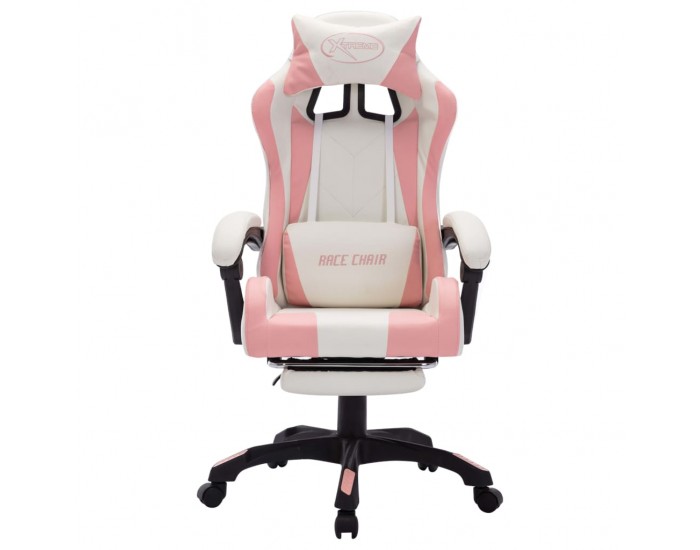 Sonata Геймърски стол RGB LED осветление розово/бяло изкуствена кожа