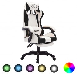 Sonata Геймърски стол RGB LED осветление черно/бяло изкуствена кожа - Столове