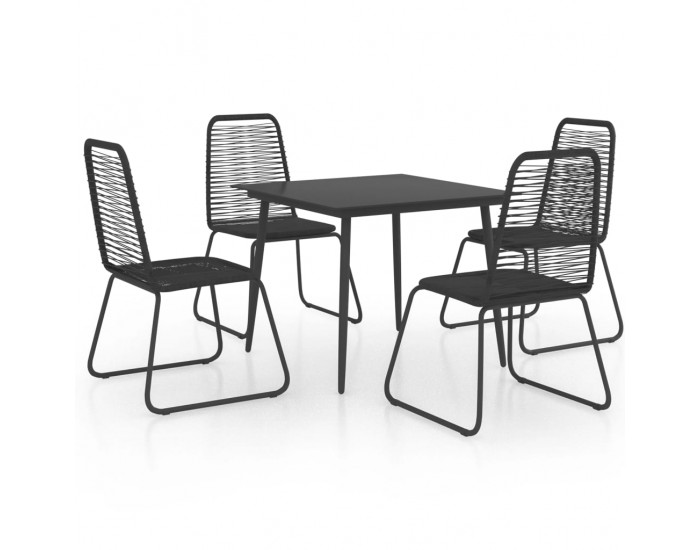 Sonata Градински трапезен комплект, 5 части, PVC ратан, черен