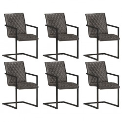 Sonata Конзолни трапезни столове, 6 бр, сиви, естествена кожа - Столове