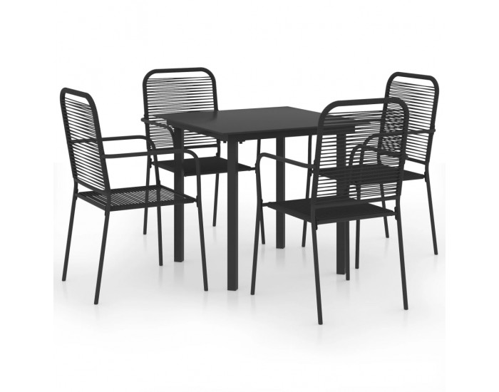 Sonata Градински трапезен комплект, 5 части, черен, стъкло и стомана