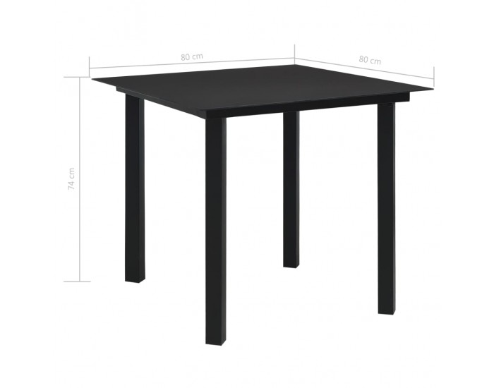 Sonata Градински трапезен комплект, 5 части, черен, стъкло и стомана