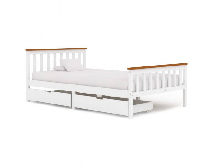 Sonata Рамка за легло с 2 чекмеджета, бяла, бор масив, 120x200 см