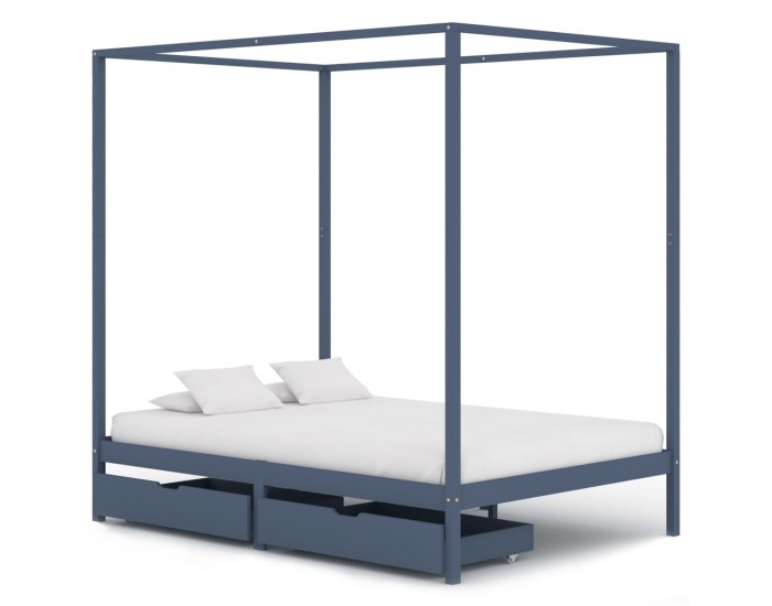 Sonata Рамка за легло балдахин и 2 чекмеджета сива бор масив 120x200см