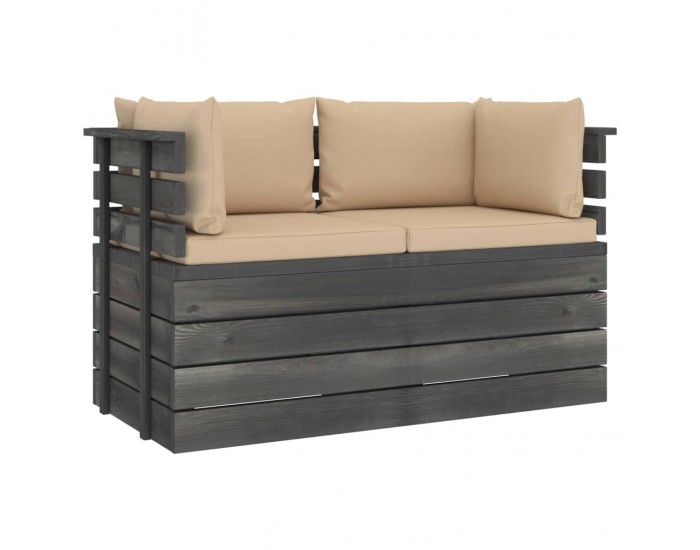 Sonata Градински 2-местен палетен диван възглавници борово дърво масив