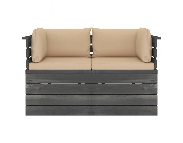 Sonata Градински 2-местен палетен диван възглавници борово дърво масив