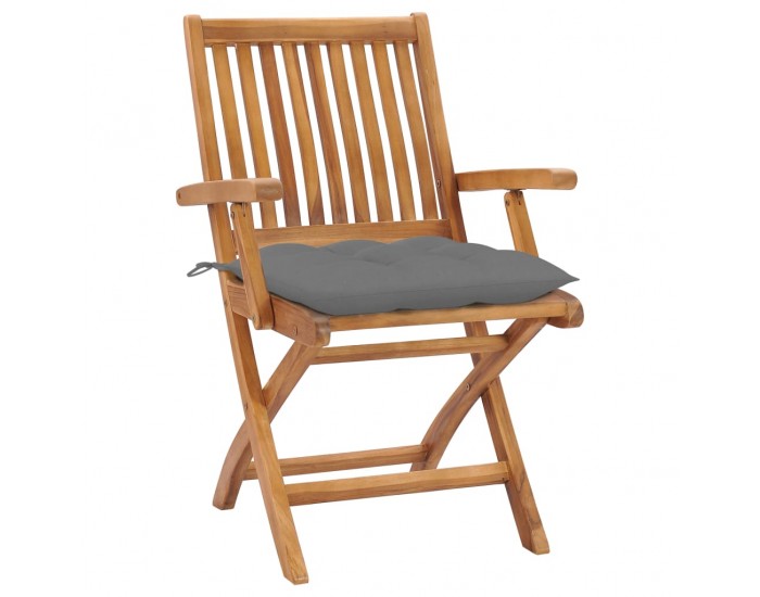 Sonata Градински столове 2 бр сиви възглавници тиково дърво масив