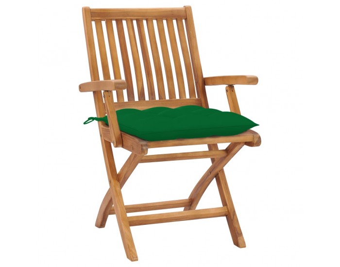 Sonata Градински столове 2 бр зелени възглавници тиково дърво масив
