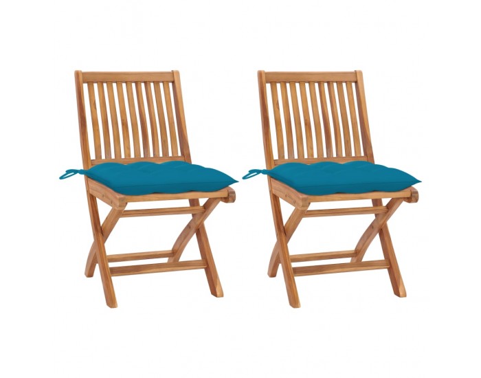 Sonata Градински столове 2 бр светлосини възглавници тик масив