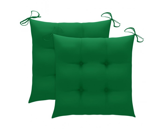 Sonata Градински столове 2 бр зелени възглавници тиково дърво масив