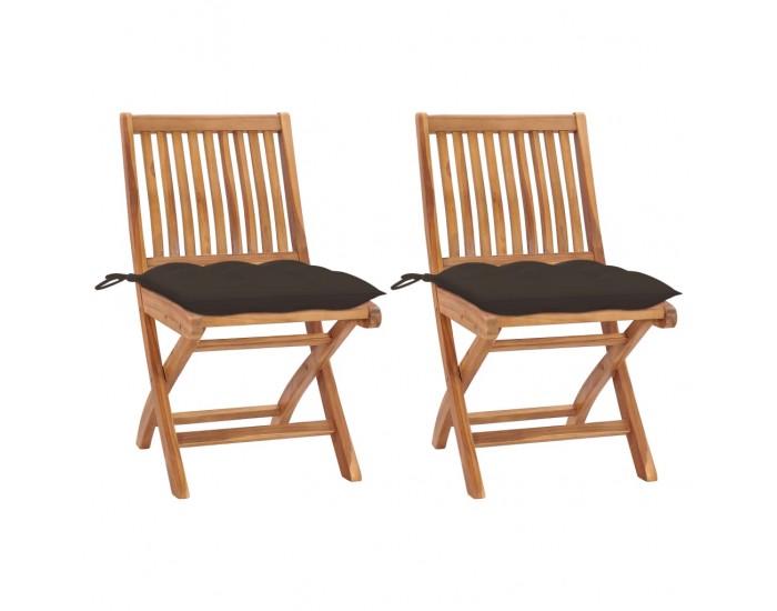 Sonata Градински столове 2 бр възглавници таупе тиково дърво масив
