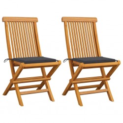 Sonata Градински столове с възглавници антрацит 2 бр тик масив - Градина