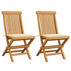 Sonata Градински столове с кремави възглавници 2 бр тиково дърво масив - Градински столове