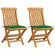Sonata Градински столове със зелени възглавници 2 бр тик масив