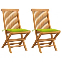 Sonata Градински столове с яркозелени възглавници 2 бр тик масив - Градина