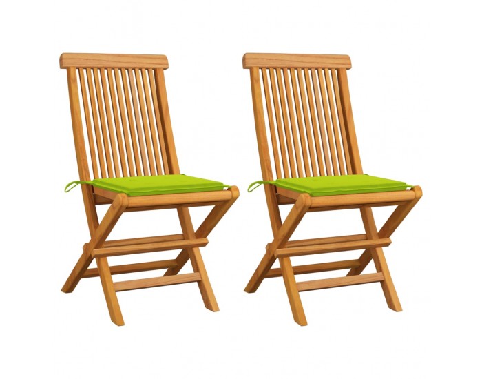 Sonata Градински столове с яркозелени възглавници 2 бр тик масив