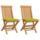 Sonata Градински столове с яркозелени възглавници 2 бр тик масив