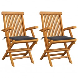 Sonata Градински столове с възглавници антрацит 2 бр тик масив - Градински столове