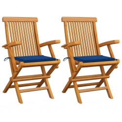Sonata Градински столове със сини възглавници 2 бр тиково дърво масив - Градина