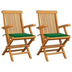 Sonata Градински столове със зелени възглавници 2 бр тик масив - Градина