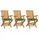 Sonata Градински столове със зелени възглавници 3 бр тик масив