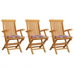 Sonata Градински столове с възглавници червено каре 3 бр тик масив - Градински столове
