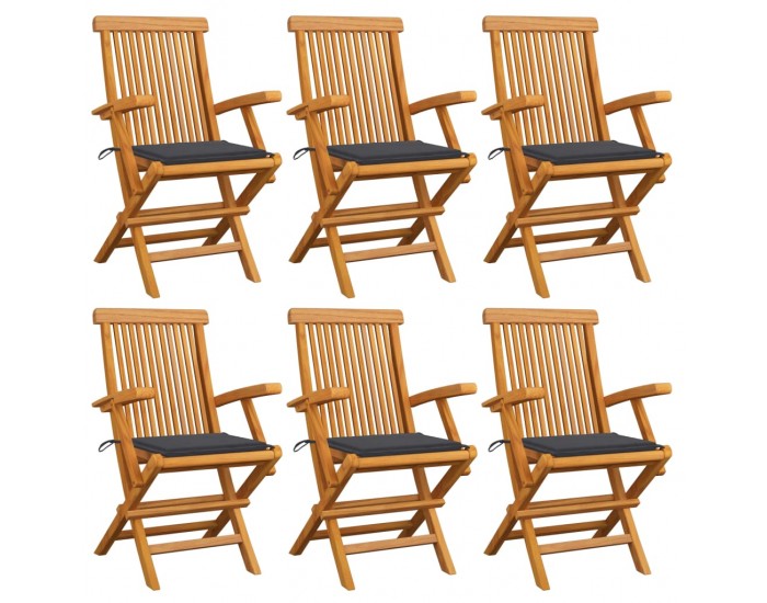 Sonata Градински столове с възглавници антрацит 6 бр тик масив
