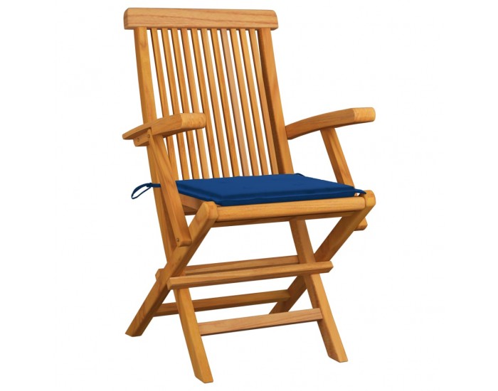 Sonata Градински столове със сини възглавници 6 бр тиково дърво масив