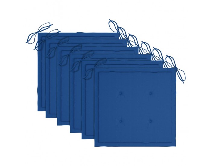 Sonata Градински столове със сини възглавници 6 бр тиково дърво масив